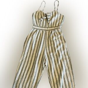 Monteau Stripe Jumpsuit Boho Chic Coastal Smock Bow Anthropologie Revolve Linen